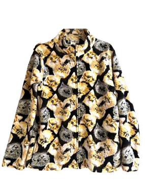Fleece cat print zip mock neck Womens Small Petite Cat Lover polar fleece cozy